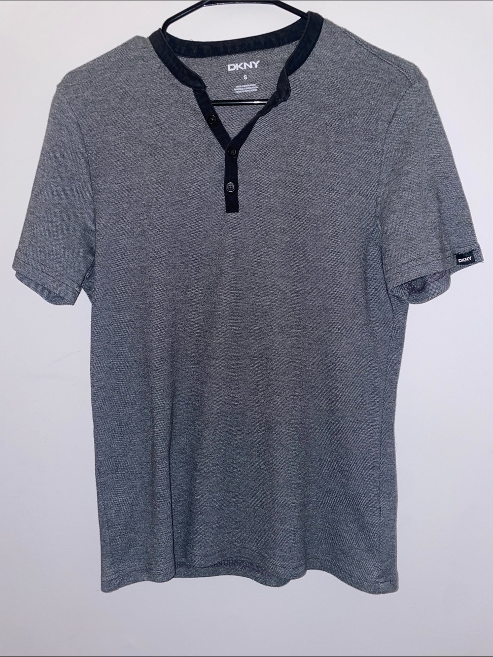 Gray Short-Sleeve Henley with Black Trim For Men
